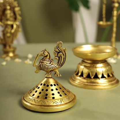 Brass Peacock Dhoop Dani & Incense Holder (6.5 Inch)