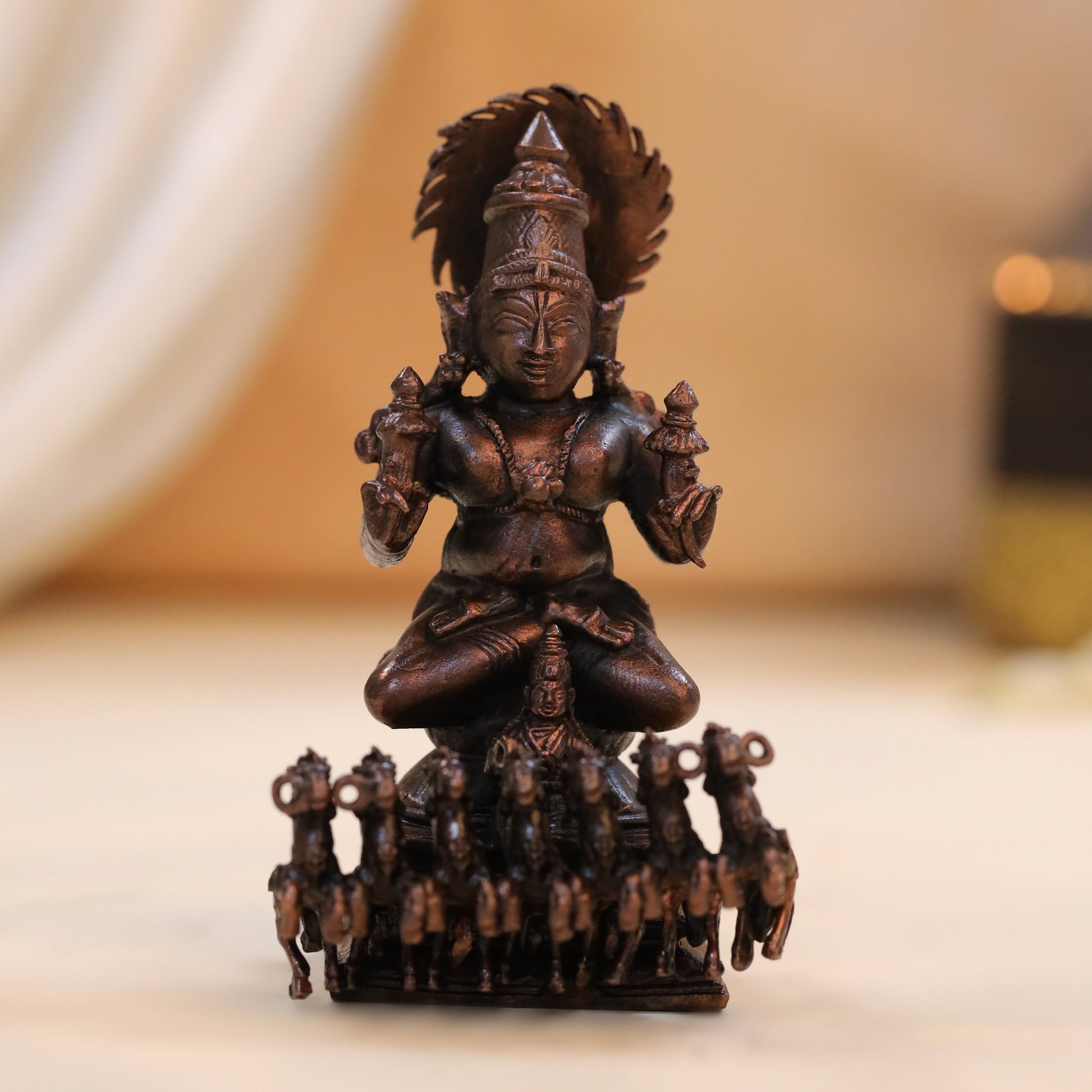 Copper Surya Rath Idol (4 Inch)