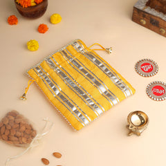 Brass Charan Paduka, Diya & Chowki Gift Festive Potli/Hamper