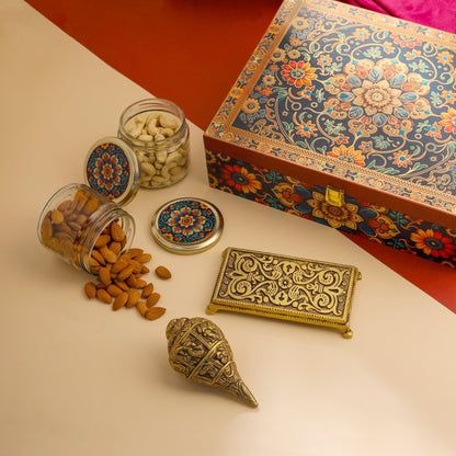 Premium Brass Chowki & Ganesh Conch House Warming Gift Hamper