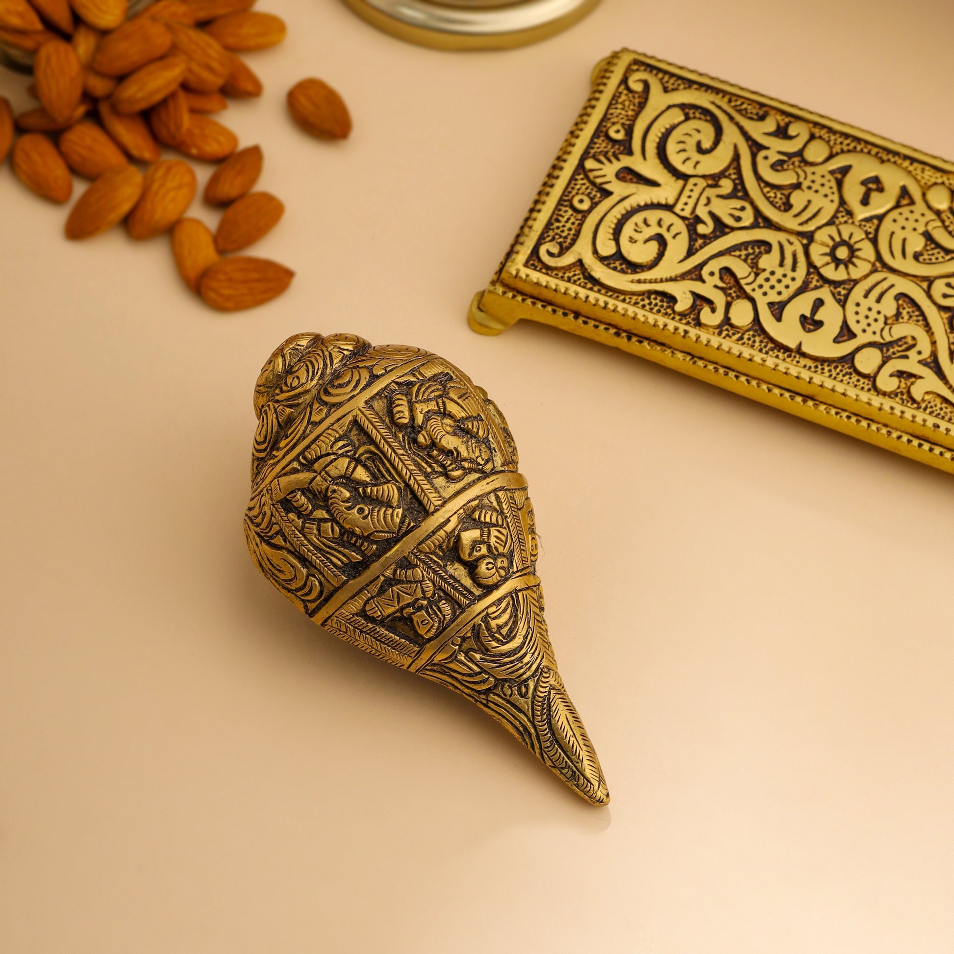 Premium Brass Chowki & Ganesh Conch House Warming Gift Hamper
