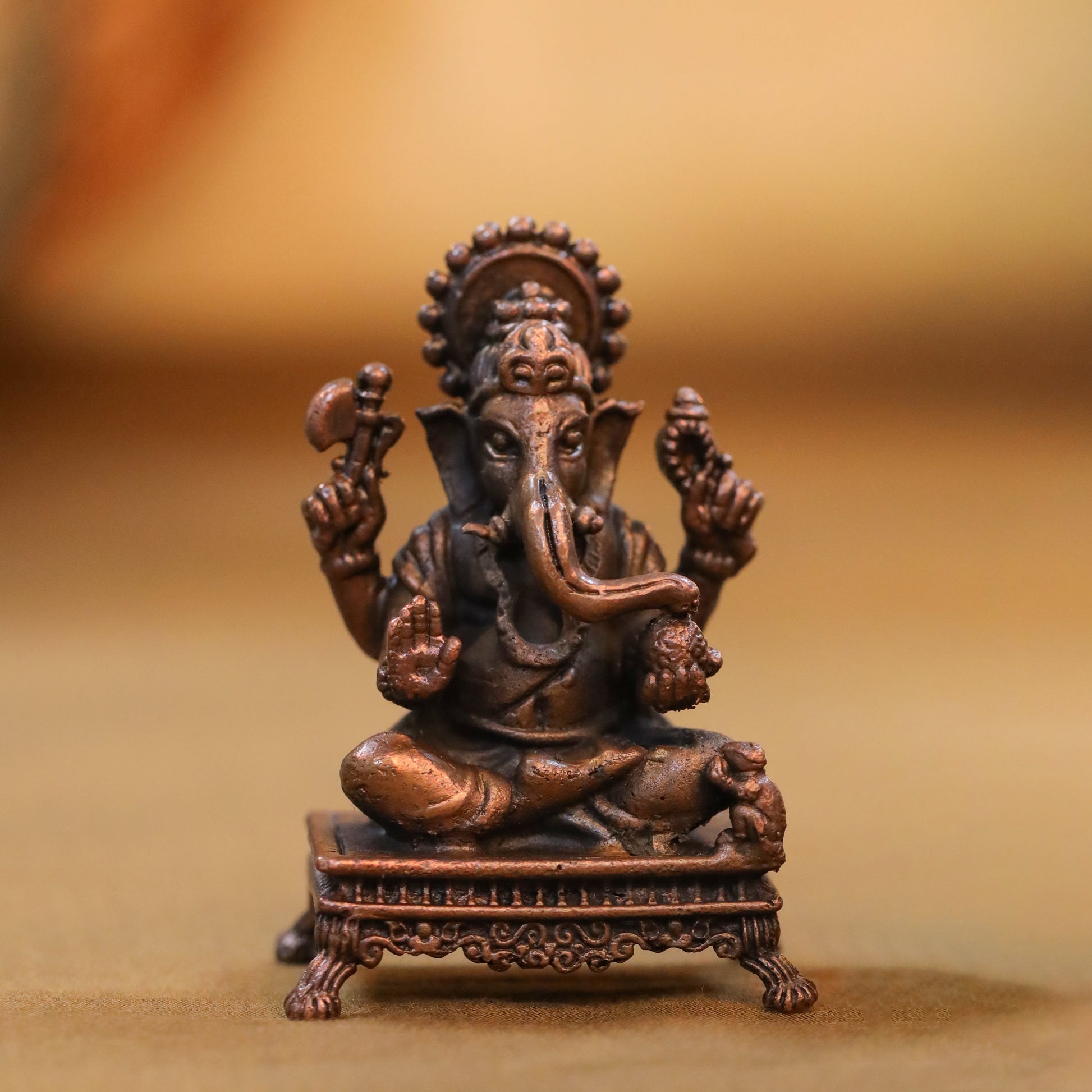 Copper Ganesha And Lakshmi Idols Set (2.5 Inch)