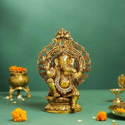 Brass Frame Pagdi Ganesha Idol (12 Inch)