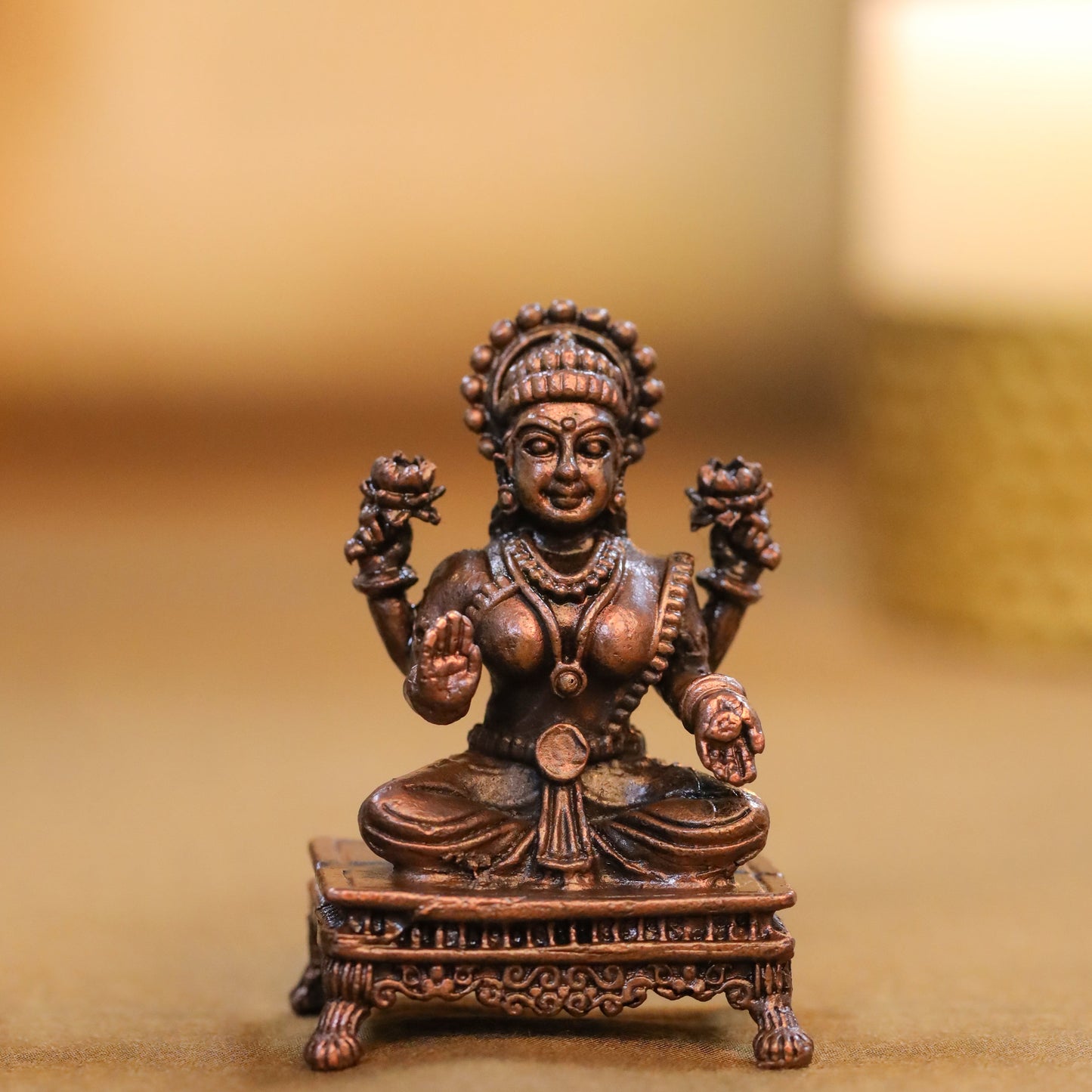 Copper Ganesha And Lakshmi Idols Set (2.5 Inch)