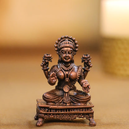 Copper Ganesha And Lakshmi Idols Set (2.5 Inch)