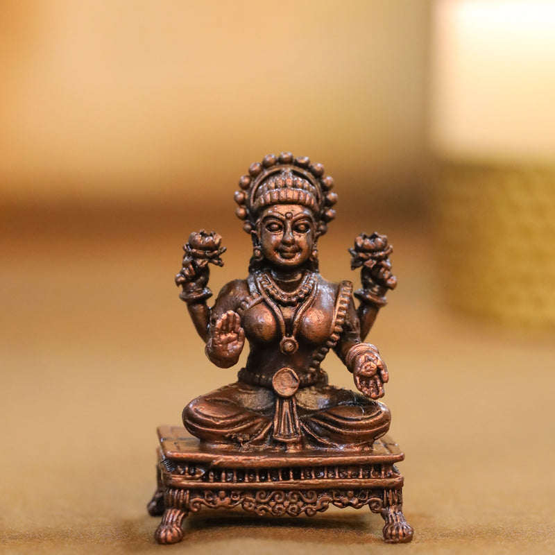 Copper Ganesha And Lakshmi Idols Set (2.5 Inch)