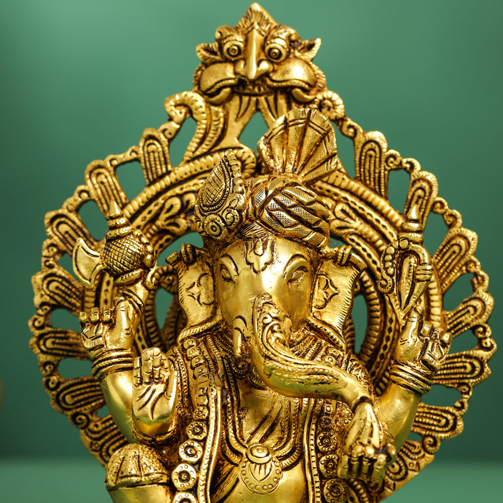 Brass Frame Pagdi Ganesha Idol (12 Inch)