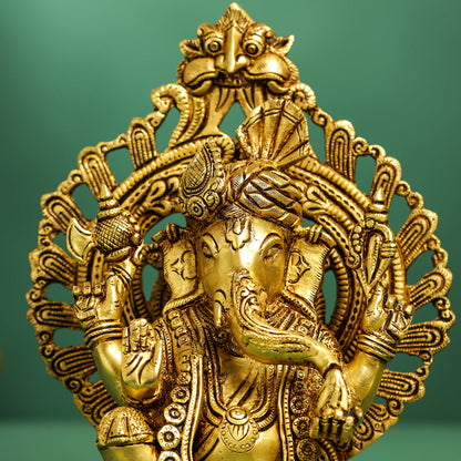 Brass Frame Pagdi Ganesha Idol (12 Inch)
