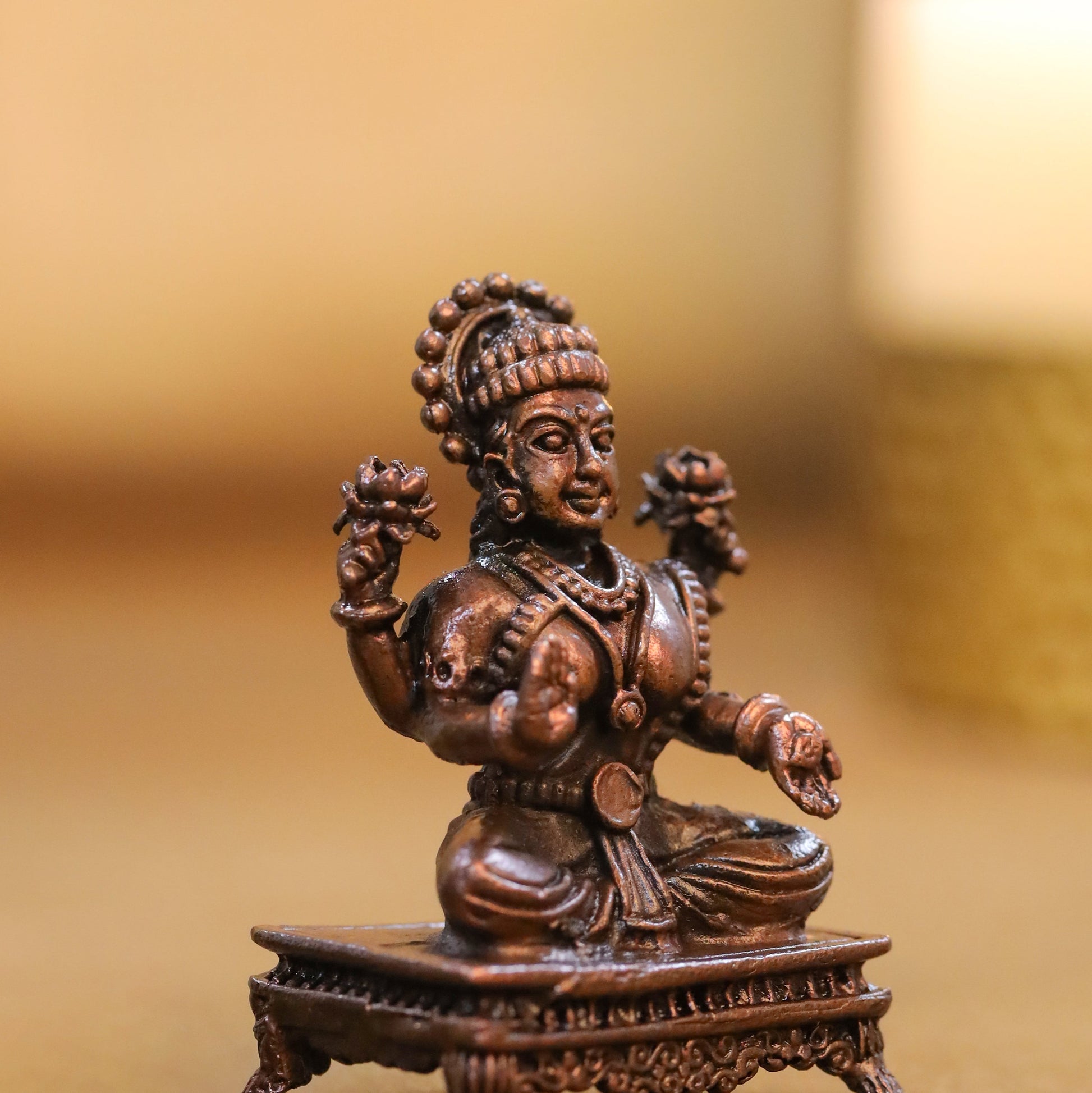 Copper Ganesha And Lakshmi Idols Set (2.5 Inch)