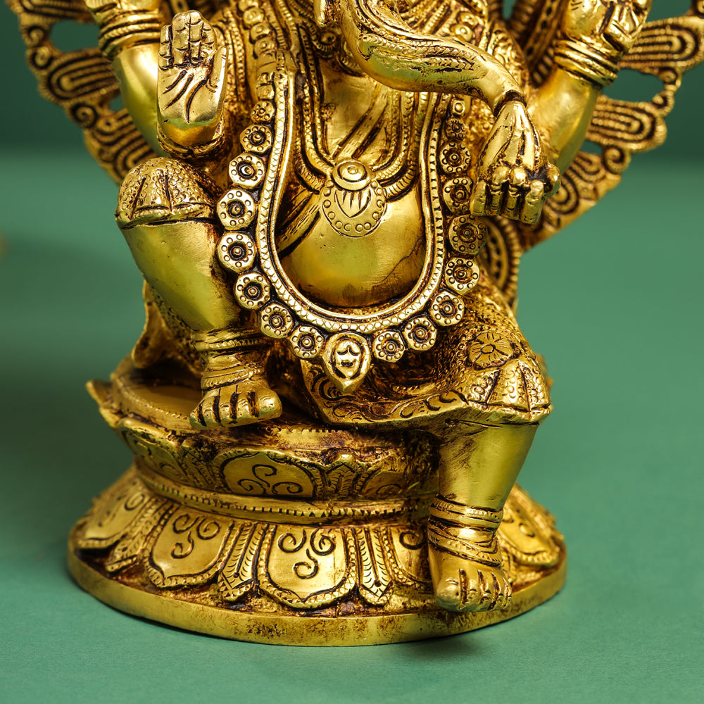 Brass Frame Pagdi Ganesha Idol (12 Inch)