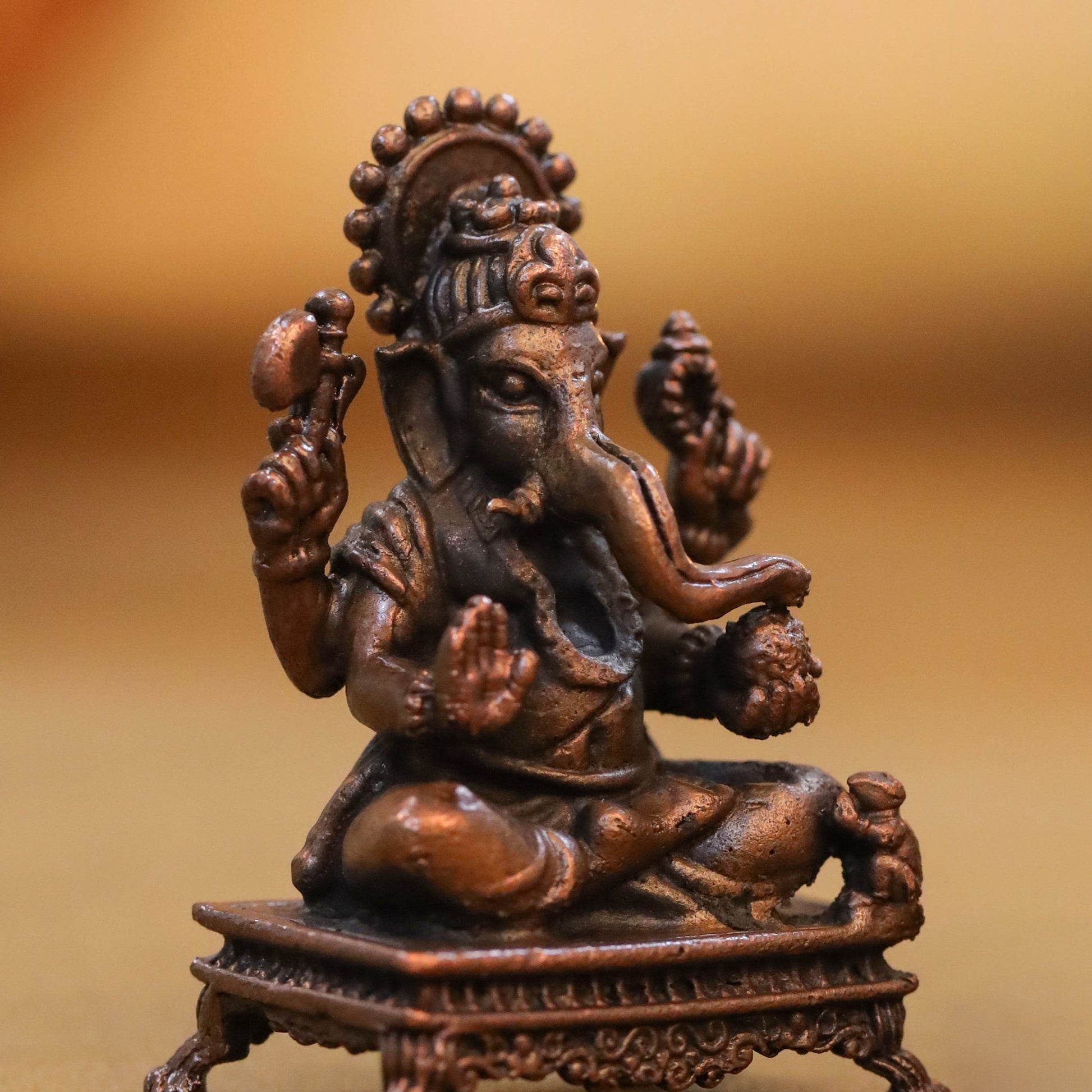 Copper Ganesha And Lakshmi Idols Set (2.5 Inch)