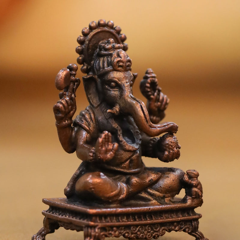 Copper Ganesha And Lakshmi Idols Set (2.5 Inch)