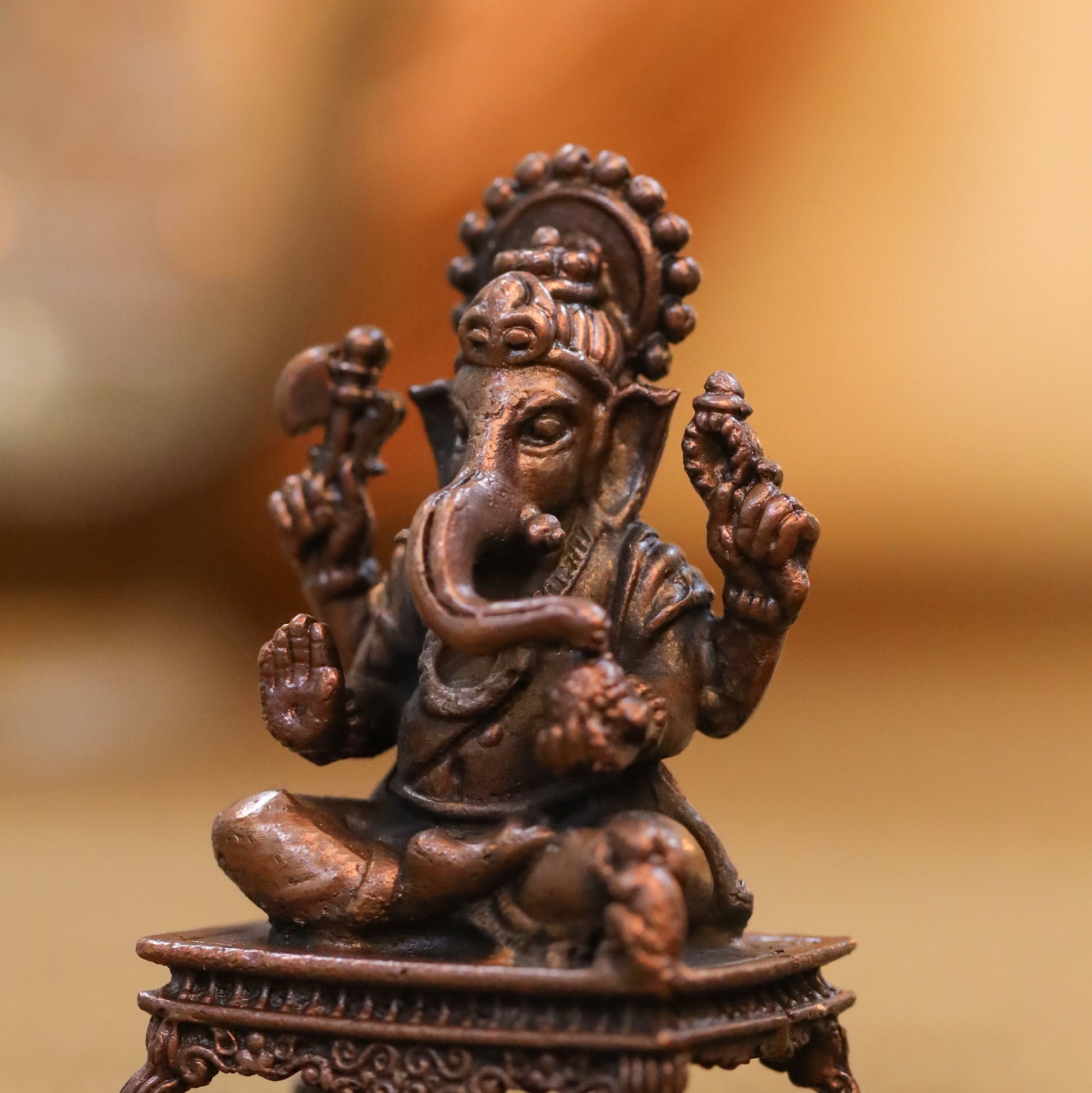 Copper Ganesha And Lakshmi Idols Set (2.5 Inch)