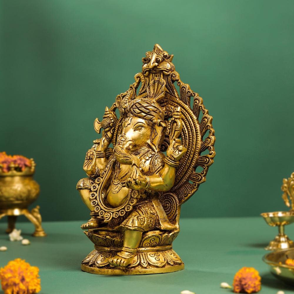 Brass Frame Pagdi Ganesha Idol (12 Inch)