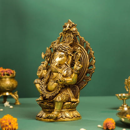 Brass Frame Pagdi Ganesha Idol (12 Inch)