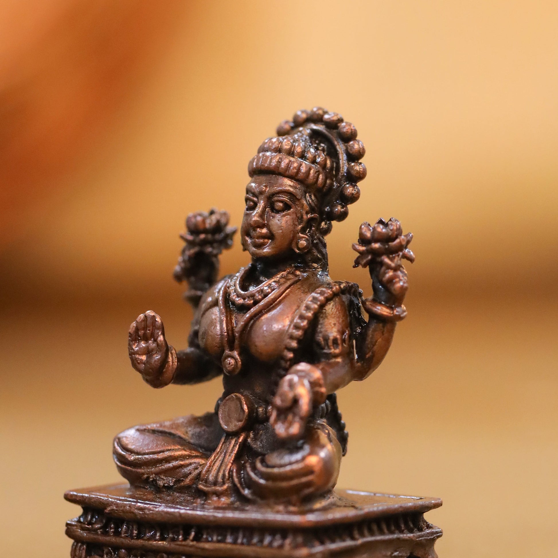Copper Ganesha And Lakshmi Idols Set (2.5 Inch)