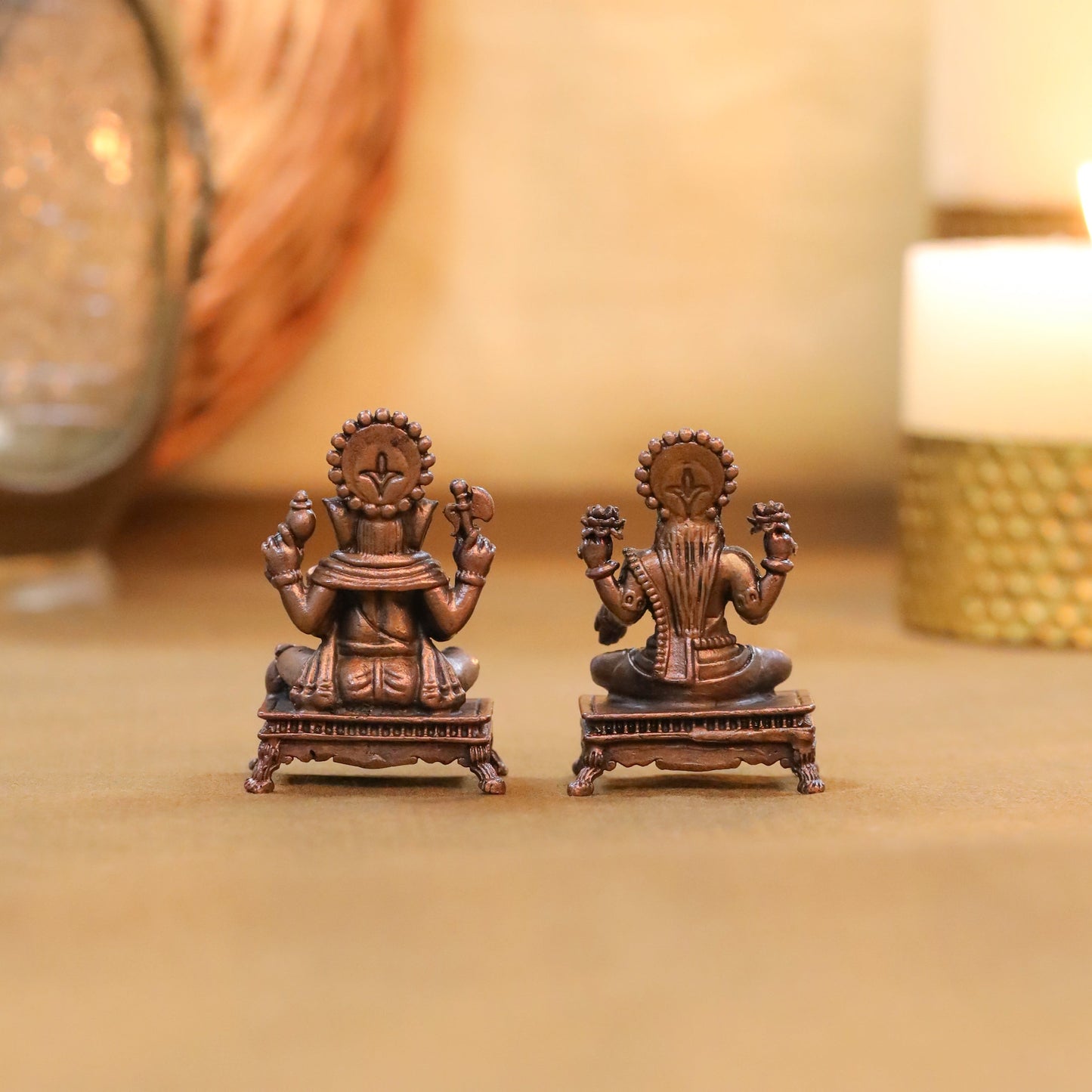 Copper Ganesha And Lakshmi Idols Set (2.5 Inch)