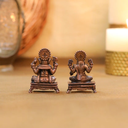 Copper Ganesha And Lakshmi Idols Set (2.5 Inch)
