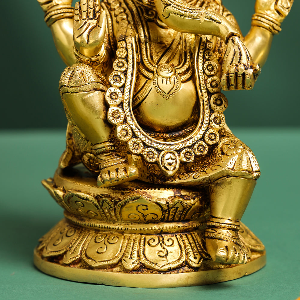 Brass Pagdi Ganesha On Chowki (10.5 Inch)