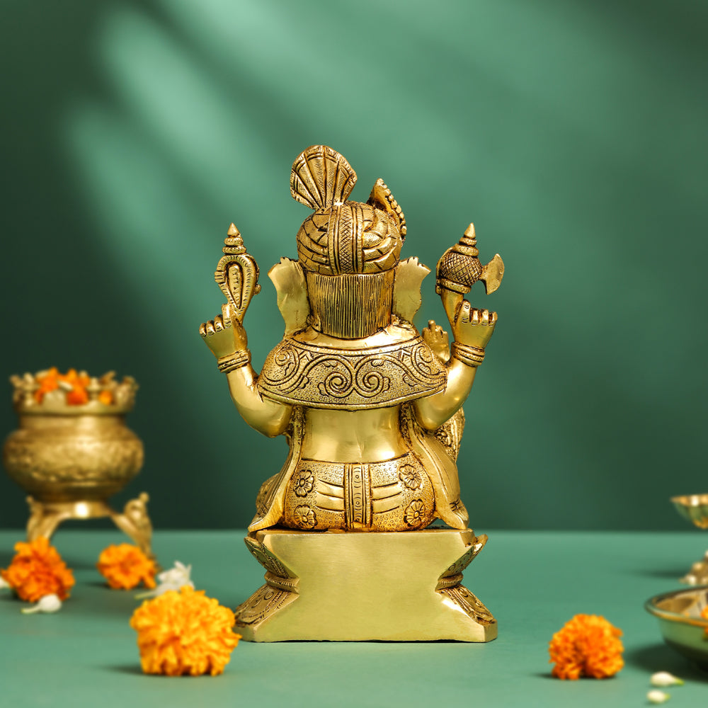 Brass Pagdi Ganesha On Chowki (10.5 Inch)