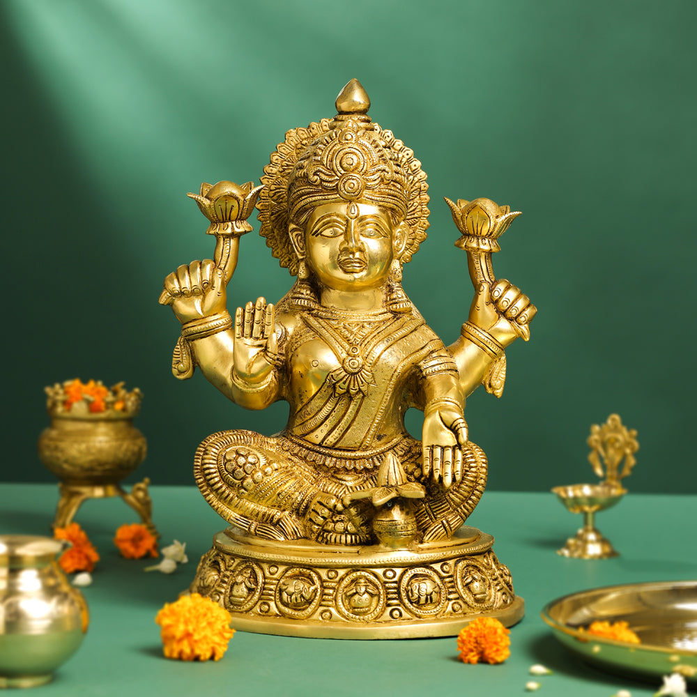 Brass Ashtavinayak Ganesha And Lakshmi Set