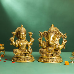 Brass Ashtavinayak Ganesha And Lakshmi Set