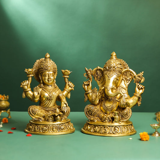 Brass Ashtavinayak Ganesha And Lakshmi Set