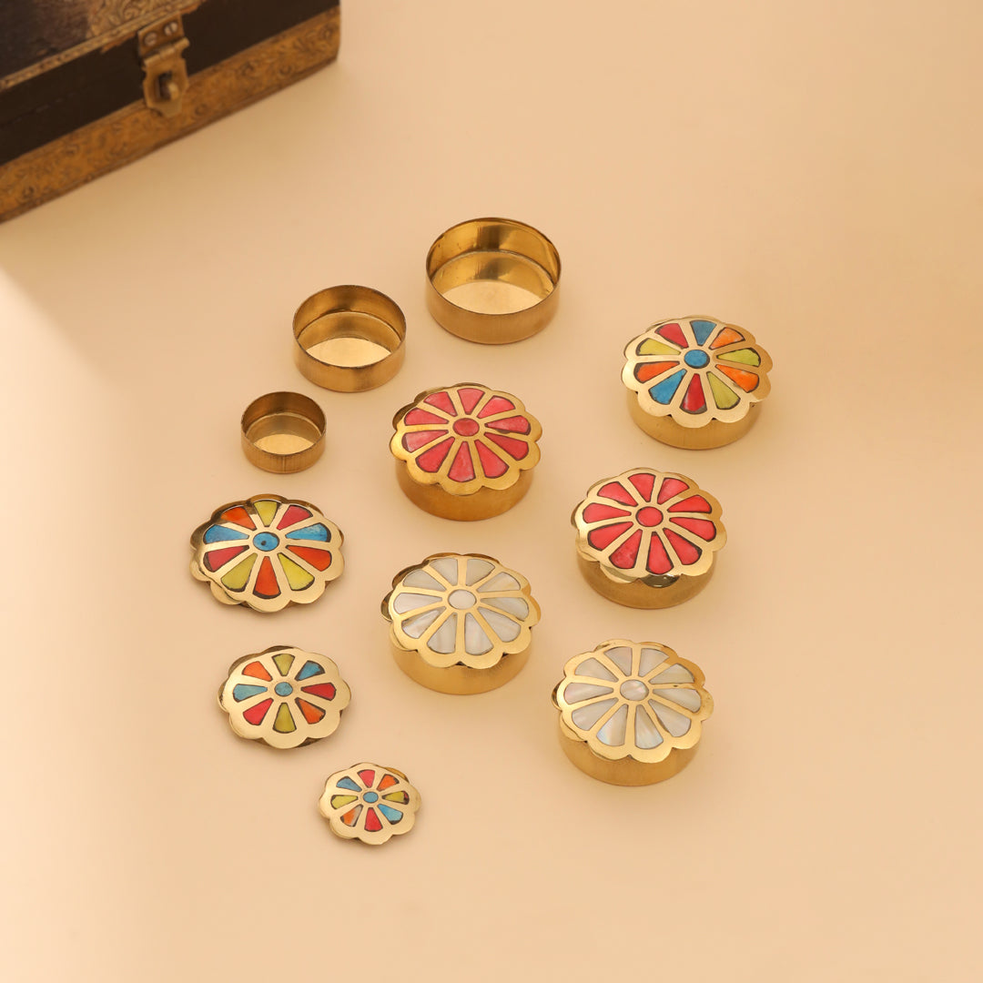Brass Shell Flower Jewellery Box Pair (3 in 1)