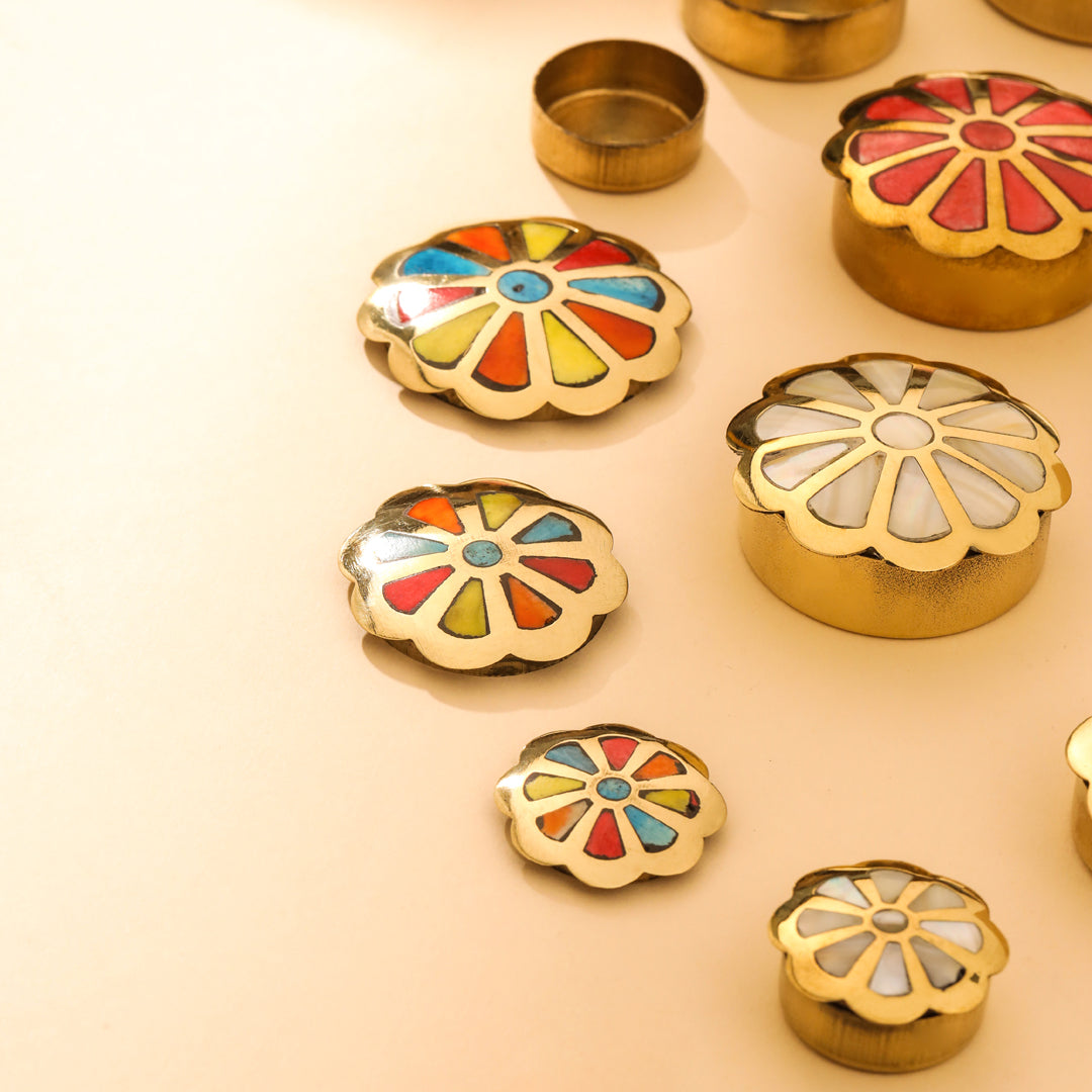 Brass Shell Flower Jewellery Box Pair (3 in 1)