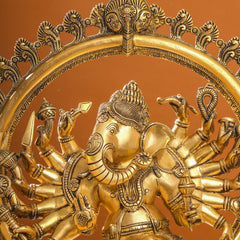 Brass Sixteen Armed Dancing Ganesha Idol (25.5 Inch)