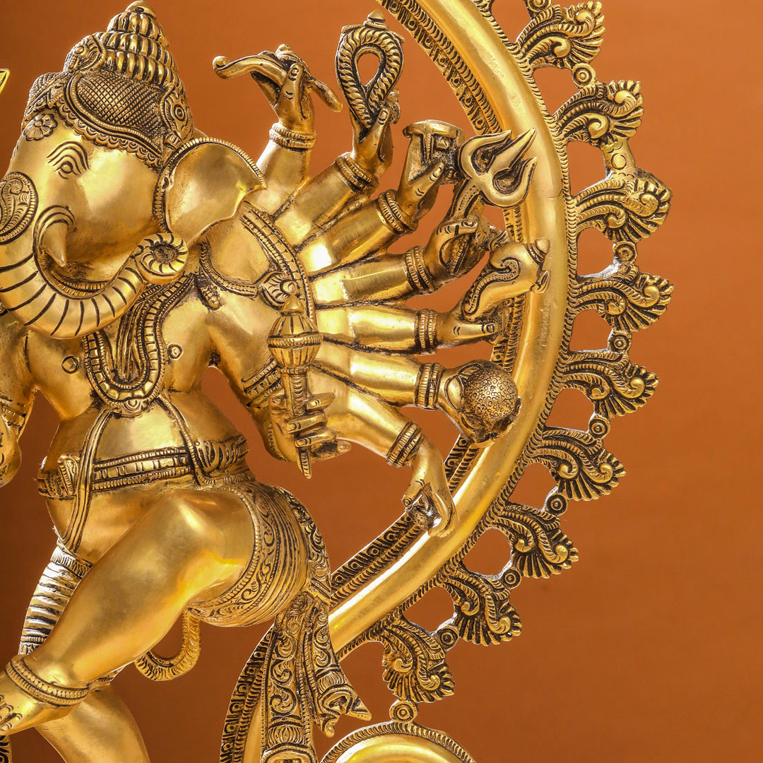 Brass Sixteen Armed Dancing Ganesha Idol (25.5 Inch)
