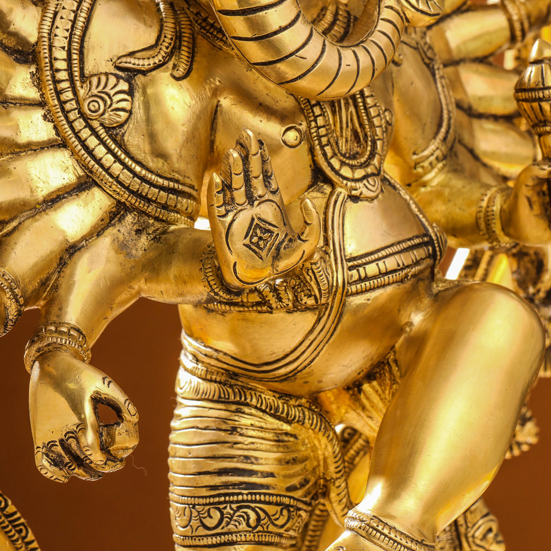 Brass Sixteen Armed Dancing Ganesha Idol (25.5 Inch)