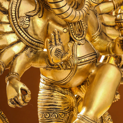 Brass Sixteen Armed Dancing Ganesha Idol (25.5 Inch)