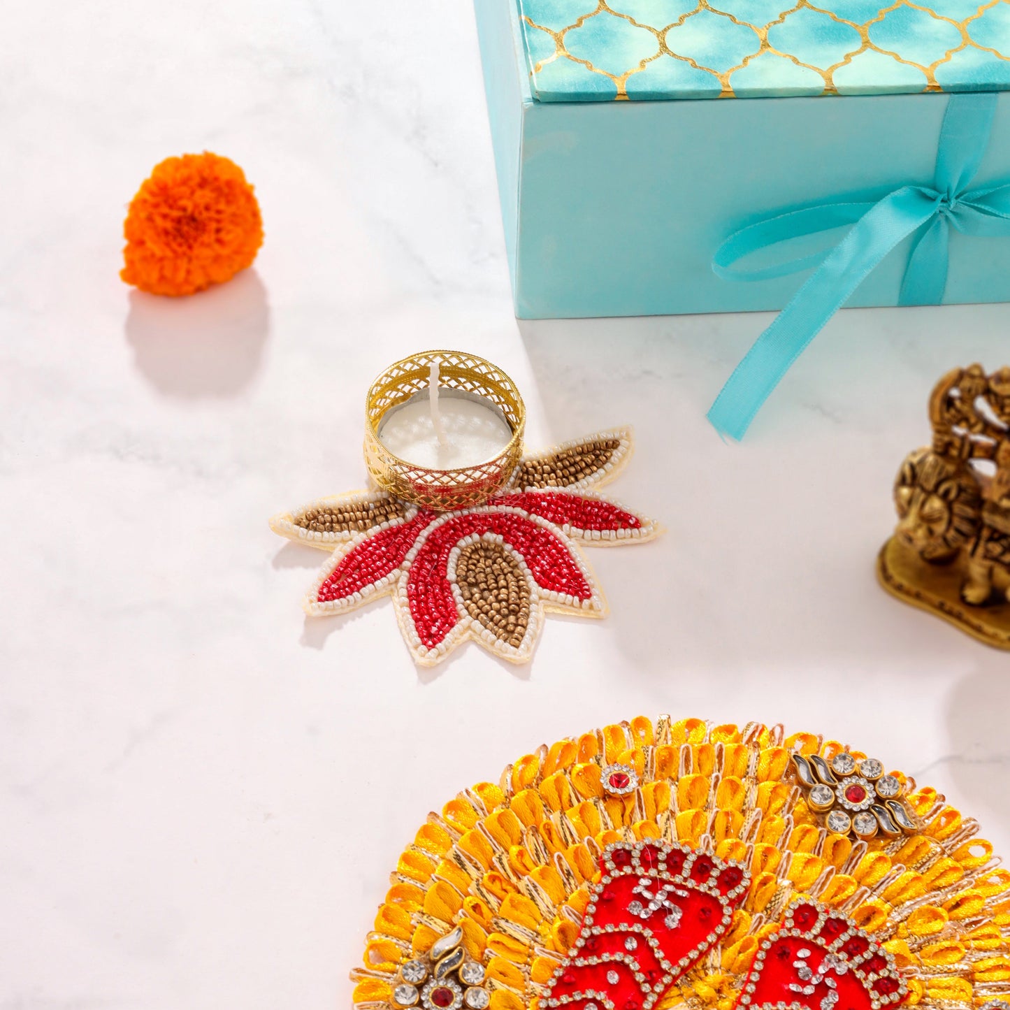 Brass Durga Idol, Charan Paduka Navaratri Pooja Gift Hamper