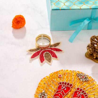 Brass Durga Idol, Charan Paduka Navaratri Pooja Gift Hamper