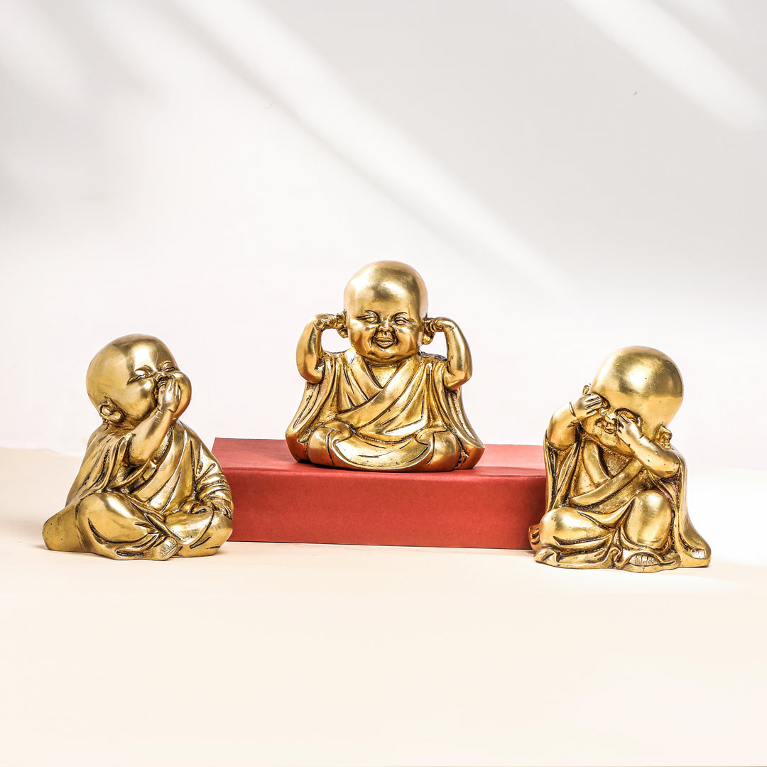 Brass Monks Baby Buddha Statues Set (5.5 Inch)