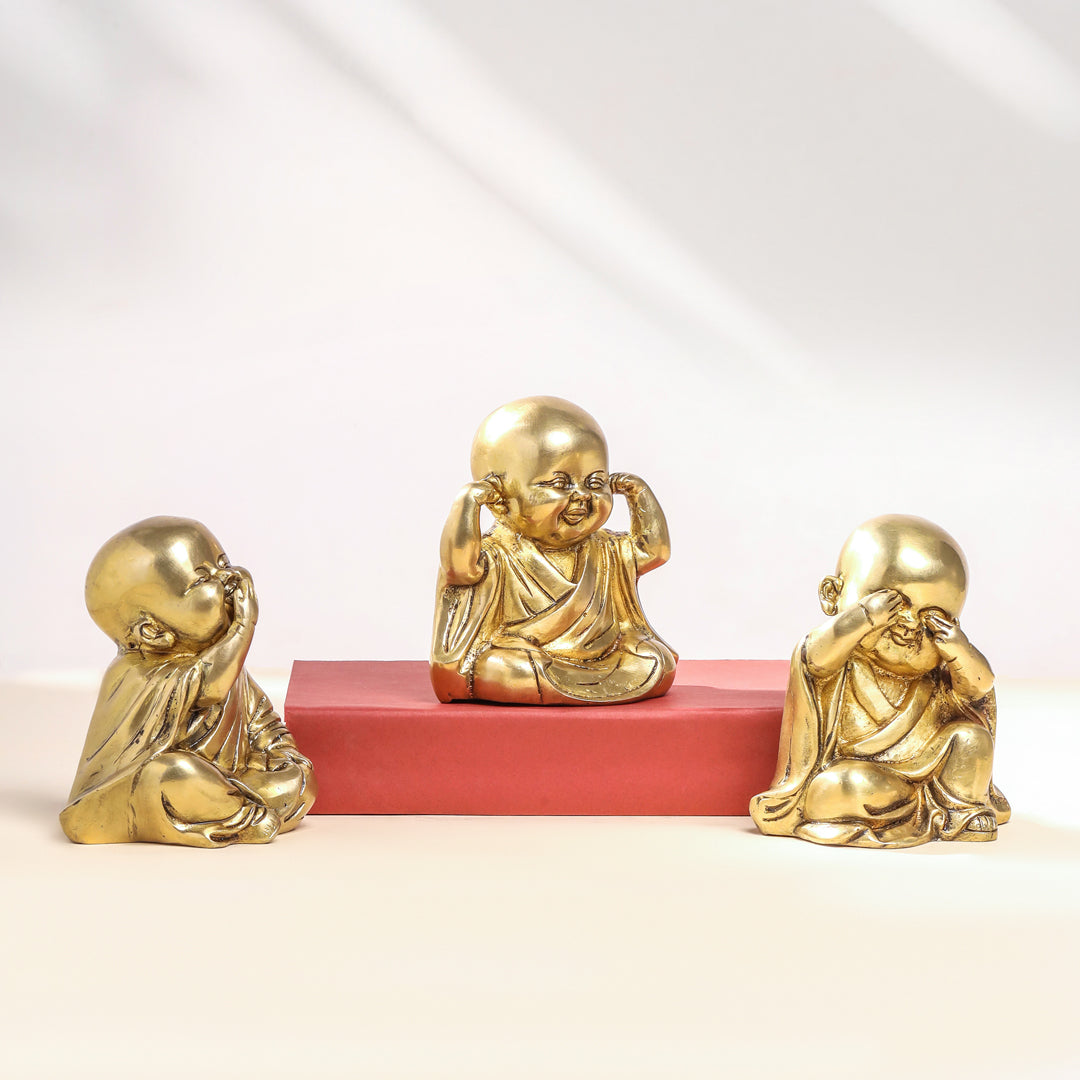 Brass Monks Baby Buddha Statues Set (5.5 Inch)