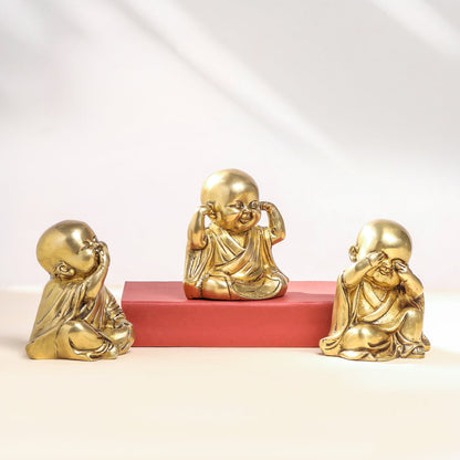 Brass Monks Baby Buddha Statues Set (5.5 Inch)