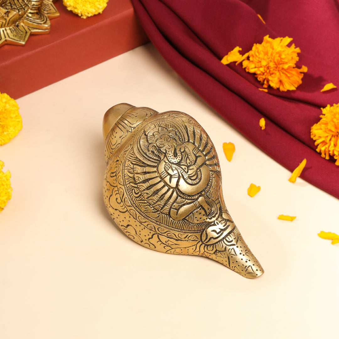 Brass Lord Ganesha Conch (3.2 Inch)