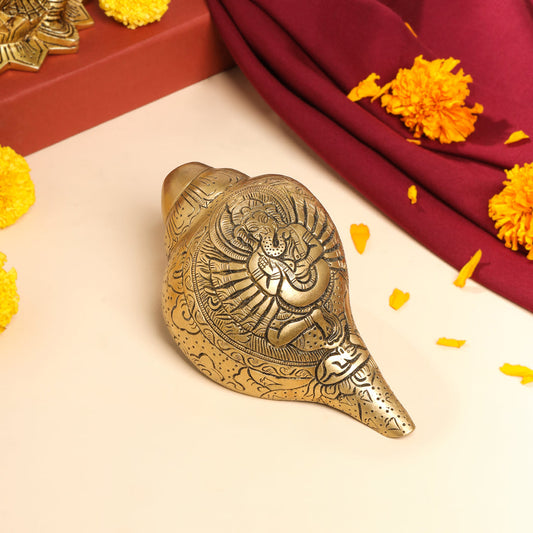 Brass Lord Ganesha Conch (3.2 Inch)