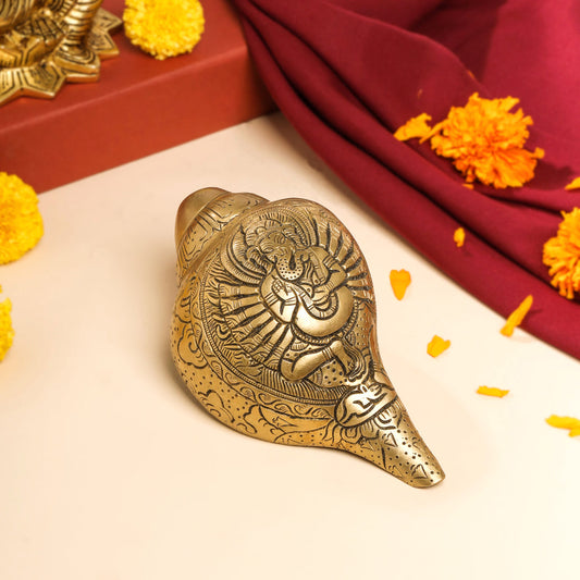Brass Lord Ganesha Conch (3.2 Inch)
