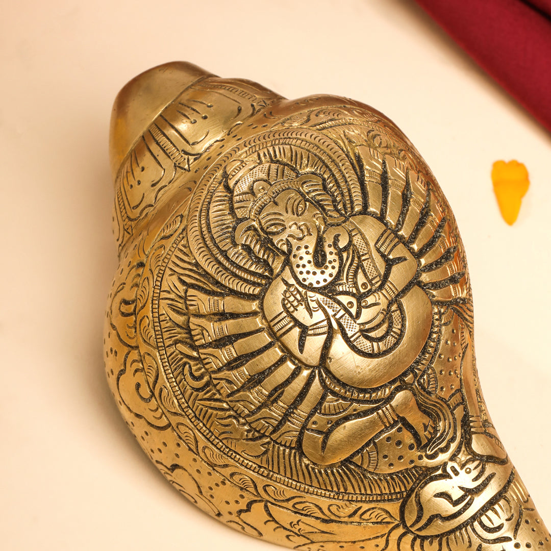 Brass Lord Ganesha Conch (3.2 Inch)