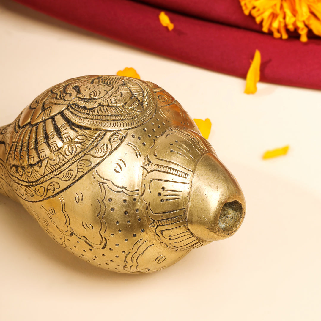 Brass Lord Ganesha Conch (3.2 Inch)