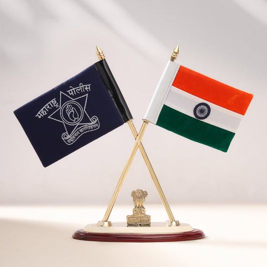 Brass National & Maharashtra Police Flag Stand (12 Inch)
