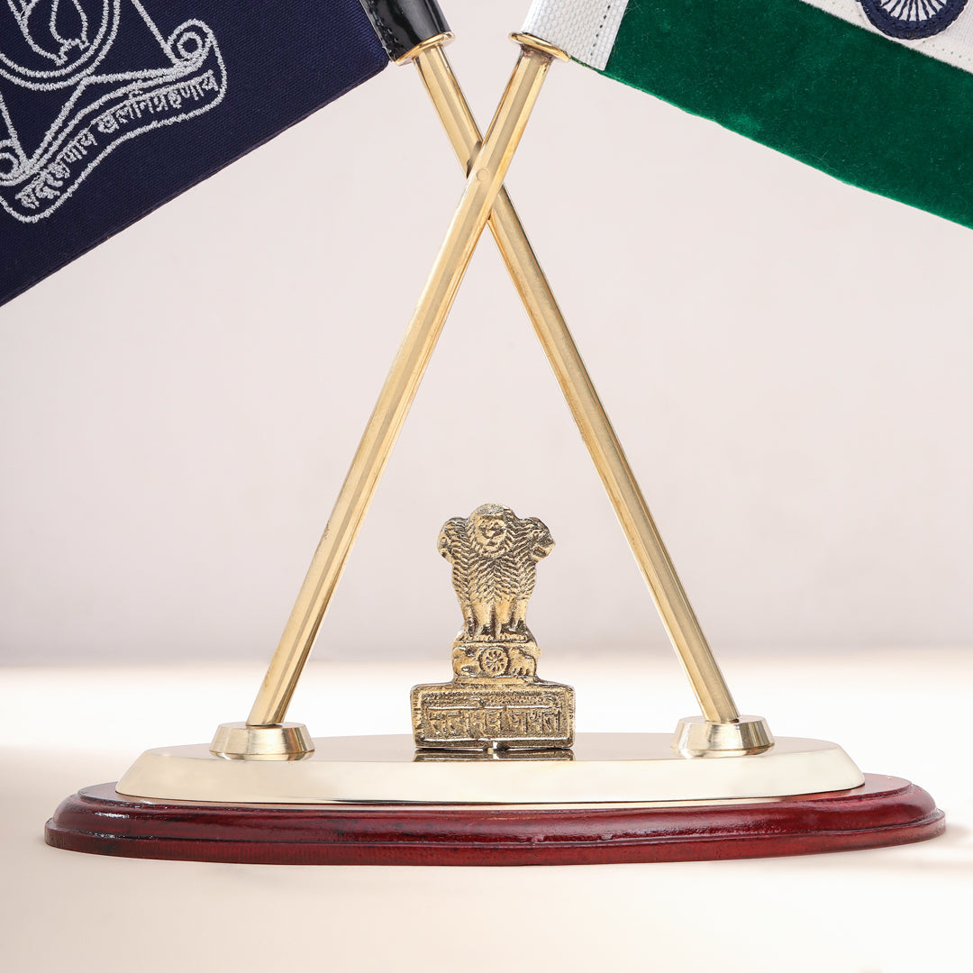 Brass National & Maharashtra Police Flag Stand (12 Inch)