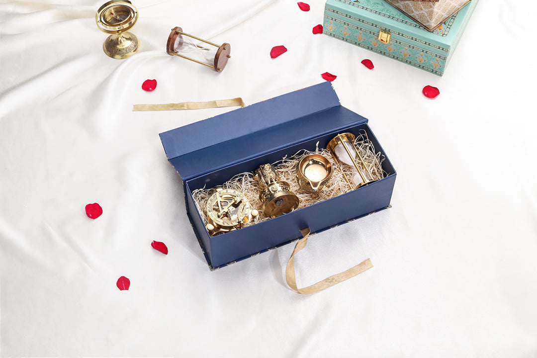Brass Ashok Stambh , Compass , Clock & Diya Corporate Gift Hamper