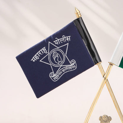 Brass National & Maharashtra Police Flag Stand (12 Inch)