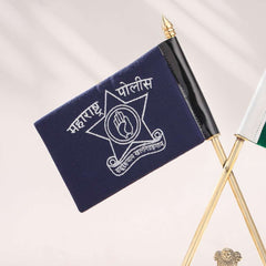 Brass Maharashtra & Kolkata Police Flags with Indian National Flag Stand (12 Inch)