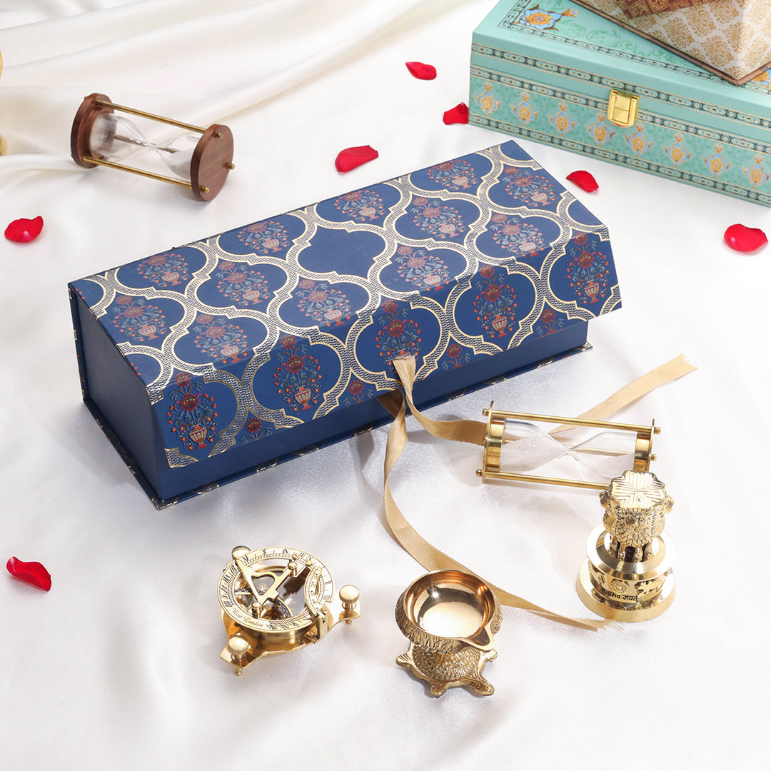 Brass Ashok Stambh , Compass , Clock & Diya Corporate Gift Hamper