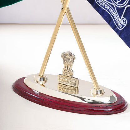 Brass National & Maharashtra Police Flag Stand (12 Inch)